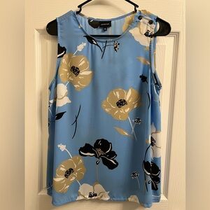 Who What Wear sleeveless blue/taupe blouse, medium